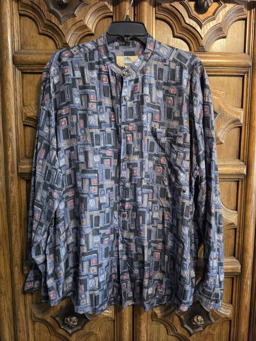 Men's Patterned Long-Sleeve Shirt - 100% Silk